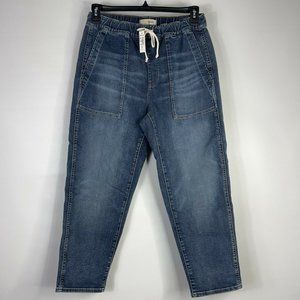 Madewell Womens Pull-On Relaxed Straight Leg Jeans Blue Drawstring Denim S New